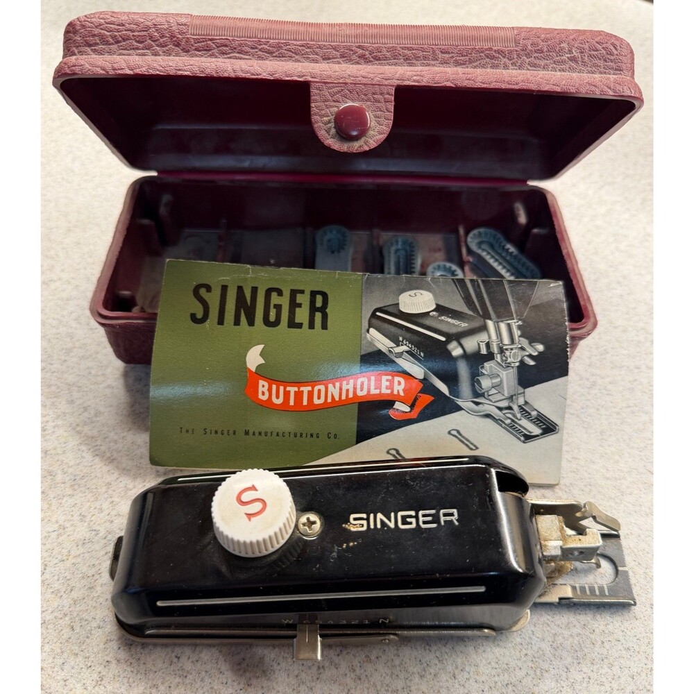 Vintage Singer Slant Shank Buttonholer 160743 in Case w/ Manual